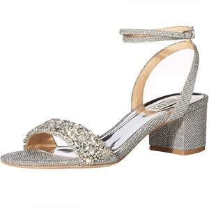 BNIB Badgley Mischka Glittering Silver Embellished Block Heeled Jada Sandals